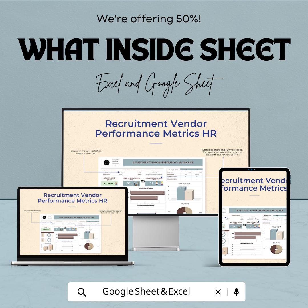 Recruitment Vendor Performance Metrics HR Template | Vendor KPI Dashboard for Excel and Google Sheets | HR Analytics & Reporting Tool