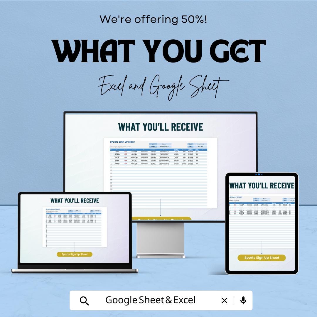 Sports Sign Up Sheet – Excel & Google Sheet Template for Event Registration | Customizable Sports Participant Tracker