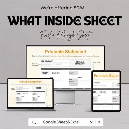 Editable Statement Sheet Template | Excel and Google Sheets | Business Statement Form | Billing & Finance Log | Digital Download