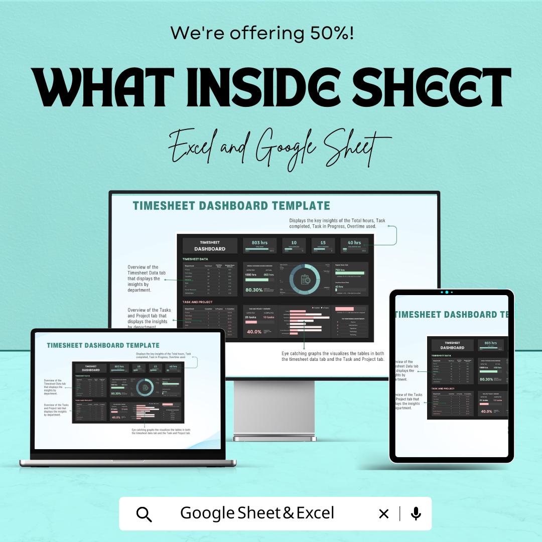 Timesheet Dashboard - Employee Timesheet Tracker - Google Sheet Template - Time Management Dashboard - Task & Project Tracking Sheet