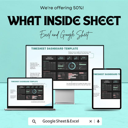 Timesheet Dashboard - Employee Timesheet Tracker - Google Sheet Template - Time Management Dashboard - Task & Project Tracking Sheet