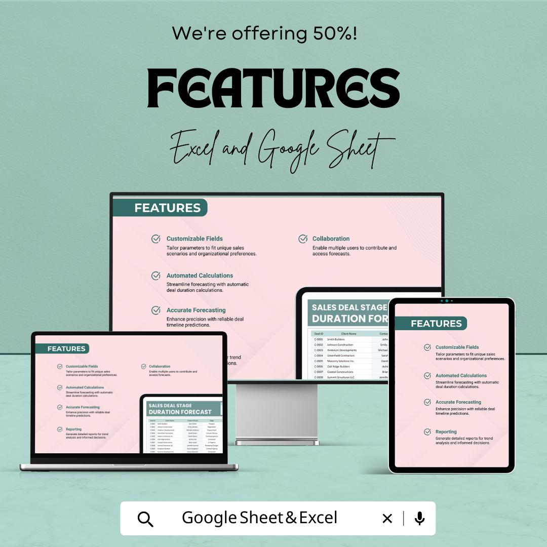 Sales Deal Stage Duration Forecast Template | Excel & Google Sheets | Sales Pipeline Timing Tracker | Deal Duration Calculator