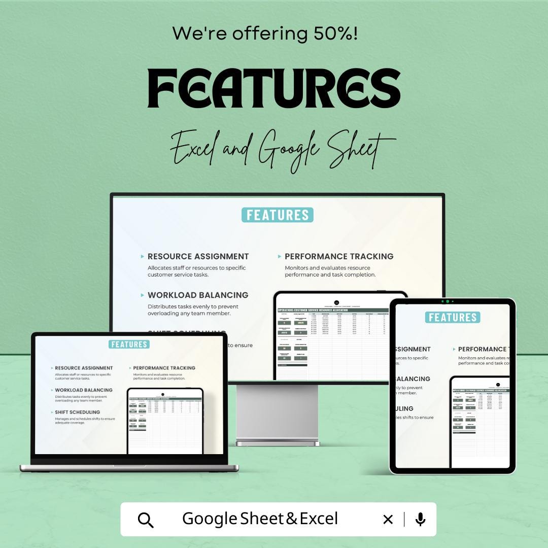 Customer Service Resource Allocation Template | Call Center Staffing Spreadsheet | Workforce Planning Tool | Excel & Google Sheets