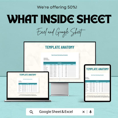Real Estate Marketing Schedule Template | Realtor Marketing Planner | Property Listing Tracker | Campaign Planner Sheet