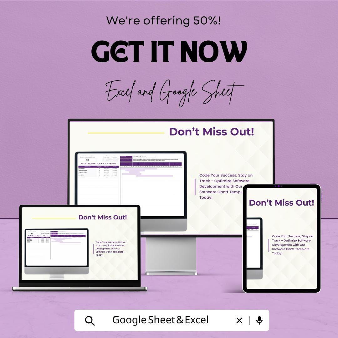 Software Gantt Template  | Software Project Planning Dashboard | Project Timeline Tracker | Development Schedule Planner