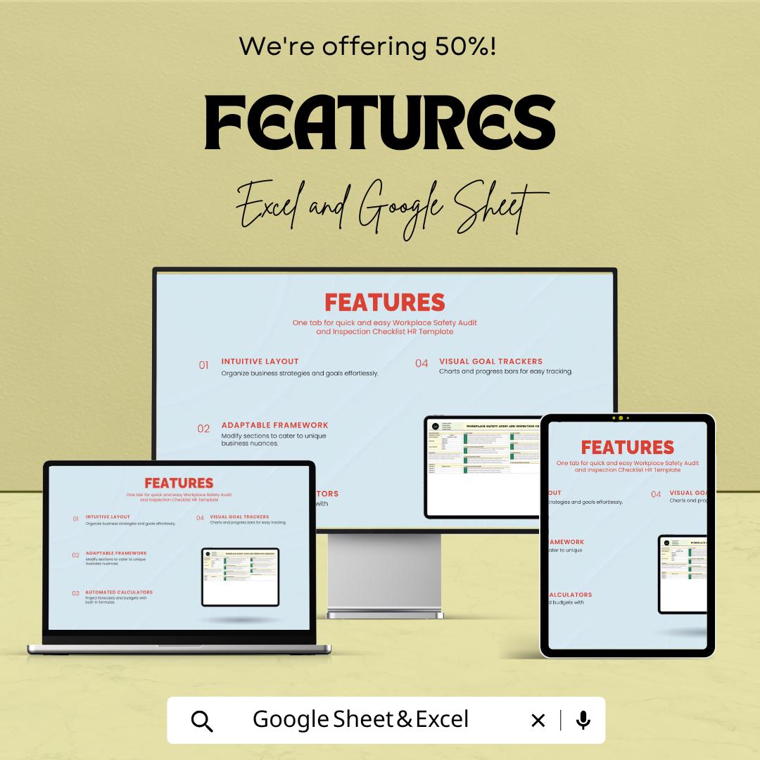 Workplace Safety Audit and Inspection Checklist HR Sheet | Google Sheet Template | Safety Management | Workplace Compliance |