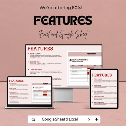 Novel Writing Progress Tracker | Writing Planner Spreadsheet | Author Tracker | Book Writing Organizer | Excel & Google Sheets
