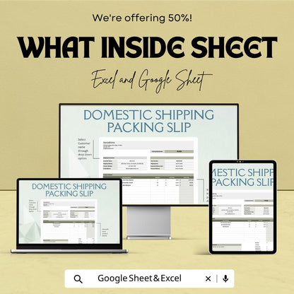 Domestic Shipping Packing Slip Template, Packing List Template, Order Fulfillment Sheet, Shipping Form, Small Business Tool