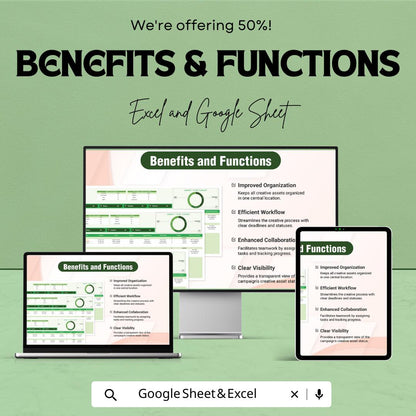 Advertising Campaign Tracker, Creative Asset Tracker Template, Marketing Content Planner, Campaign Management Spreadsheet
