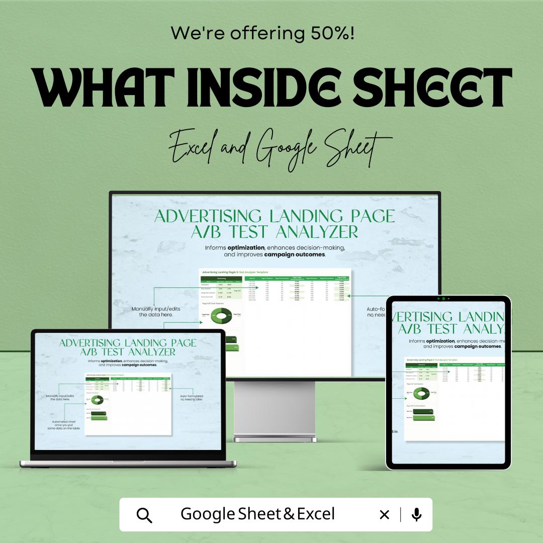 Advertising Landing Page A/B Test Analyzer Template, A/B Testing Spreadsheet, Landing Page Conversion Tracker, Marketing Split Test Tool