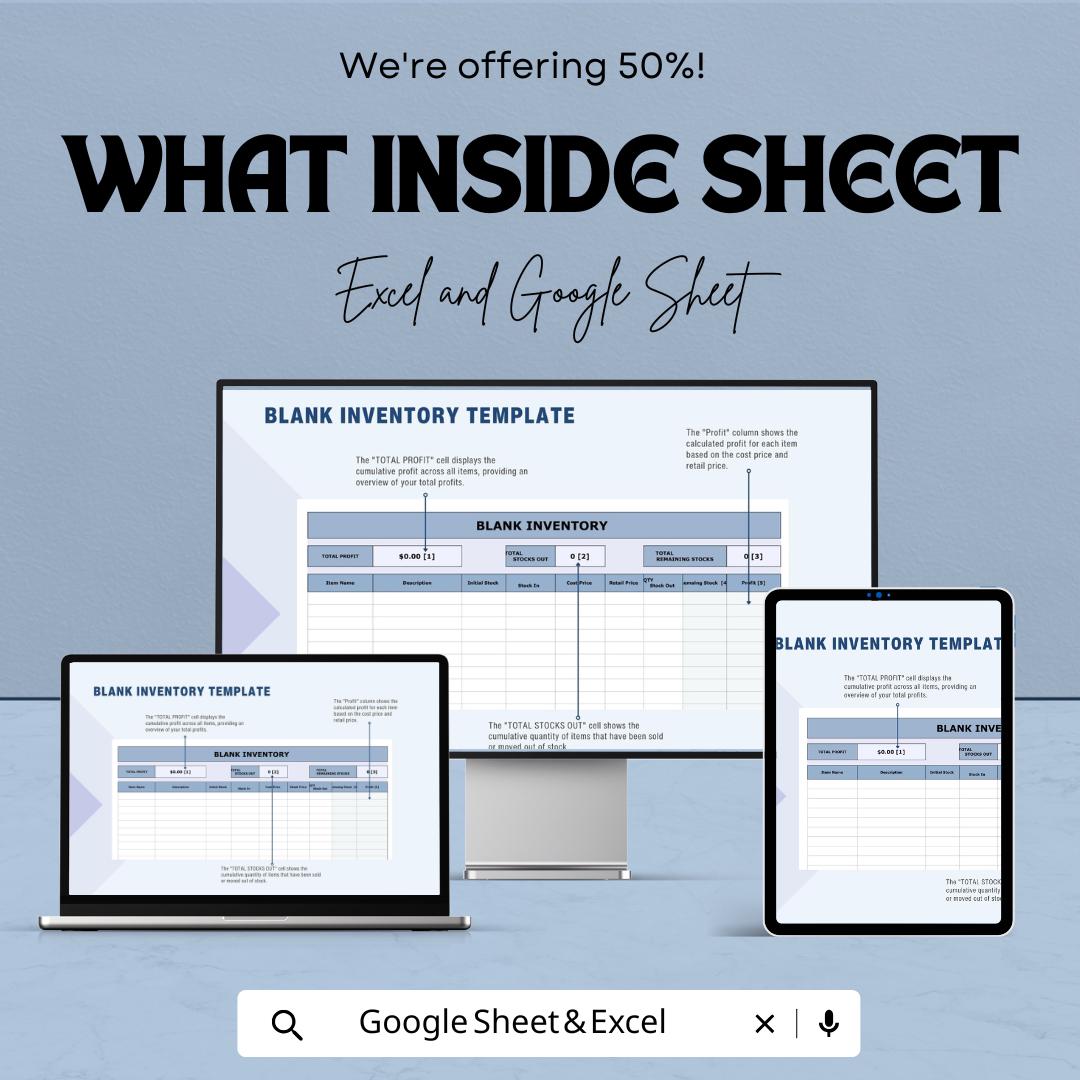 Blank Inventory Sheet Template | Excel & Google Sheets | Inventory Management, Stock Tracker, Customizable Template | Instant Download