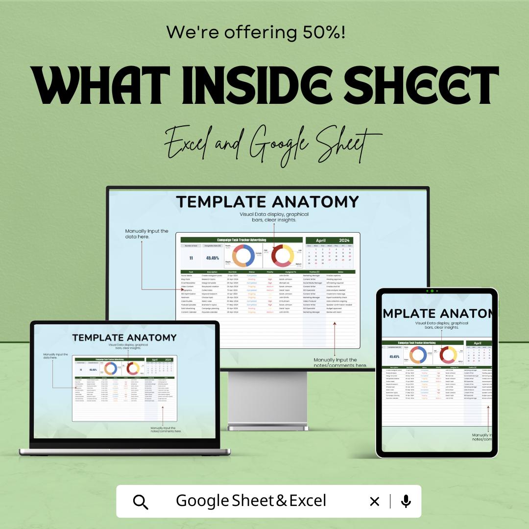 Campaign Task Tracker Advertising Template | Campaign Planner Dashboard | Task Status Tracker | Advertising Workflow Sheet