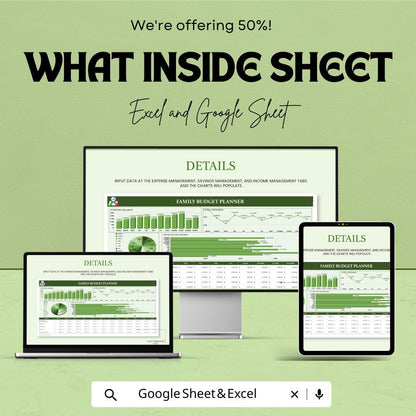 Family Budget Planner Sheet - Excel and Google Sheets Template for Family Financial Management | Monthly Budget Tracker & Expense Planner