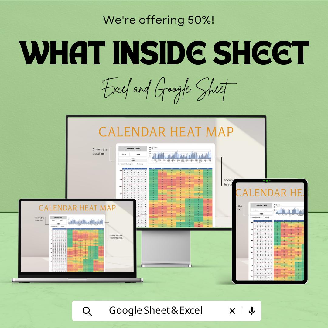 Dynamic Calendar Heat Map Sheet - Excel & Google Sheets Template for Data Analysis and Planning