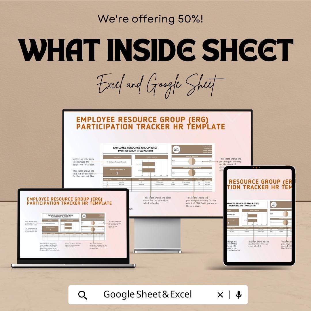 Employee Resource Group (ERG) Participation Tracker HR Sheet - Excel and Google Sheet - Monitor Diversity, Engagement & Event Attendance |