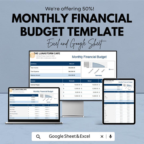 Monthly Financial Budget Template | Income & Expense Tracker | Monthly Money Planner | Budget Spreadsheet | Personal Finance Template