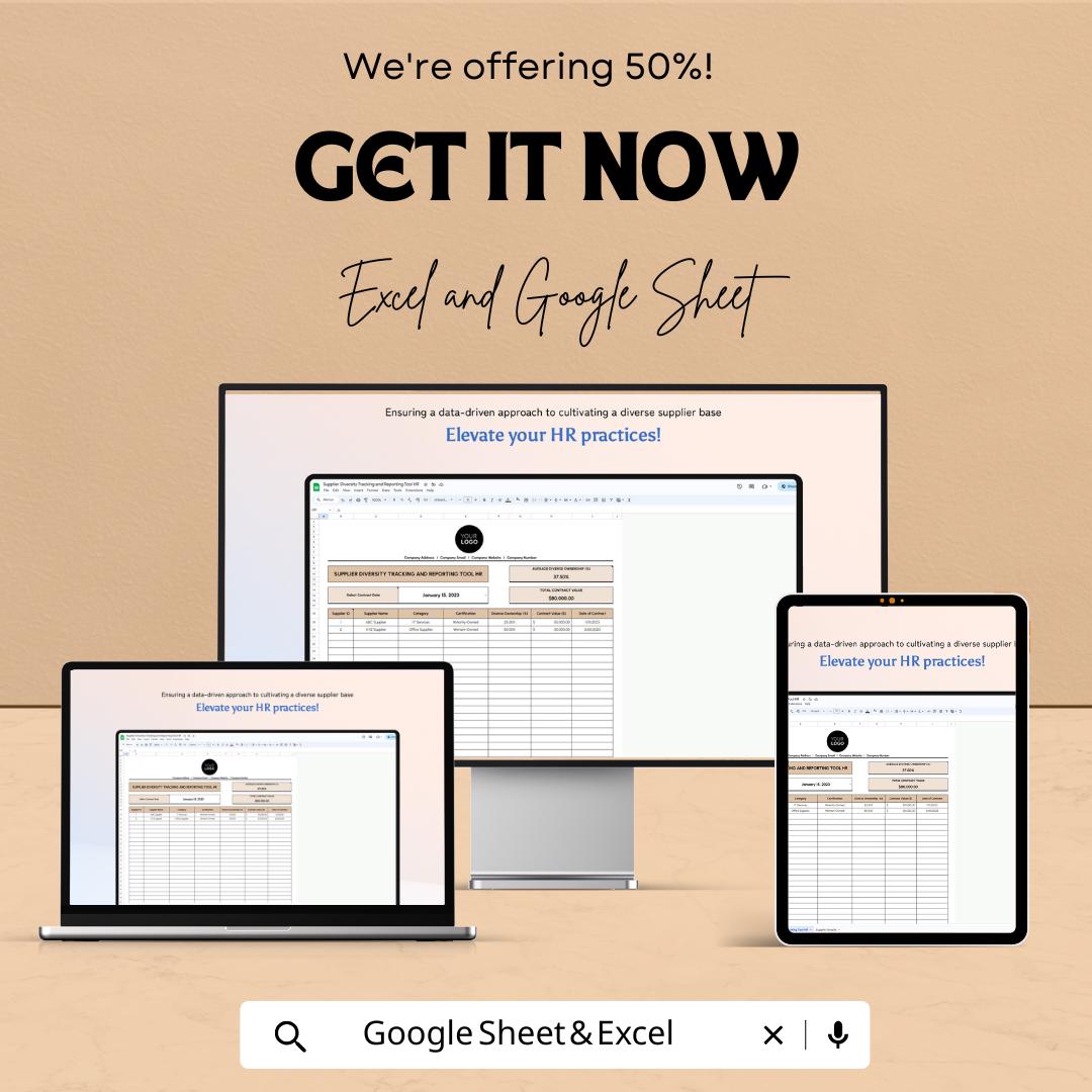 Supplier Diversity Tracking and Reporting Tool HR Template | Supplier Diversity Spreadsheet | DEI Reporting Tracker | Excel & Google Sheets
