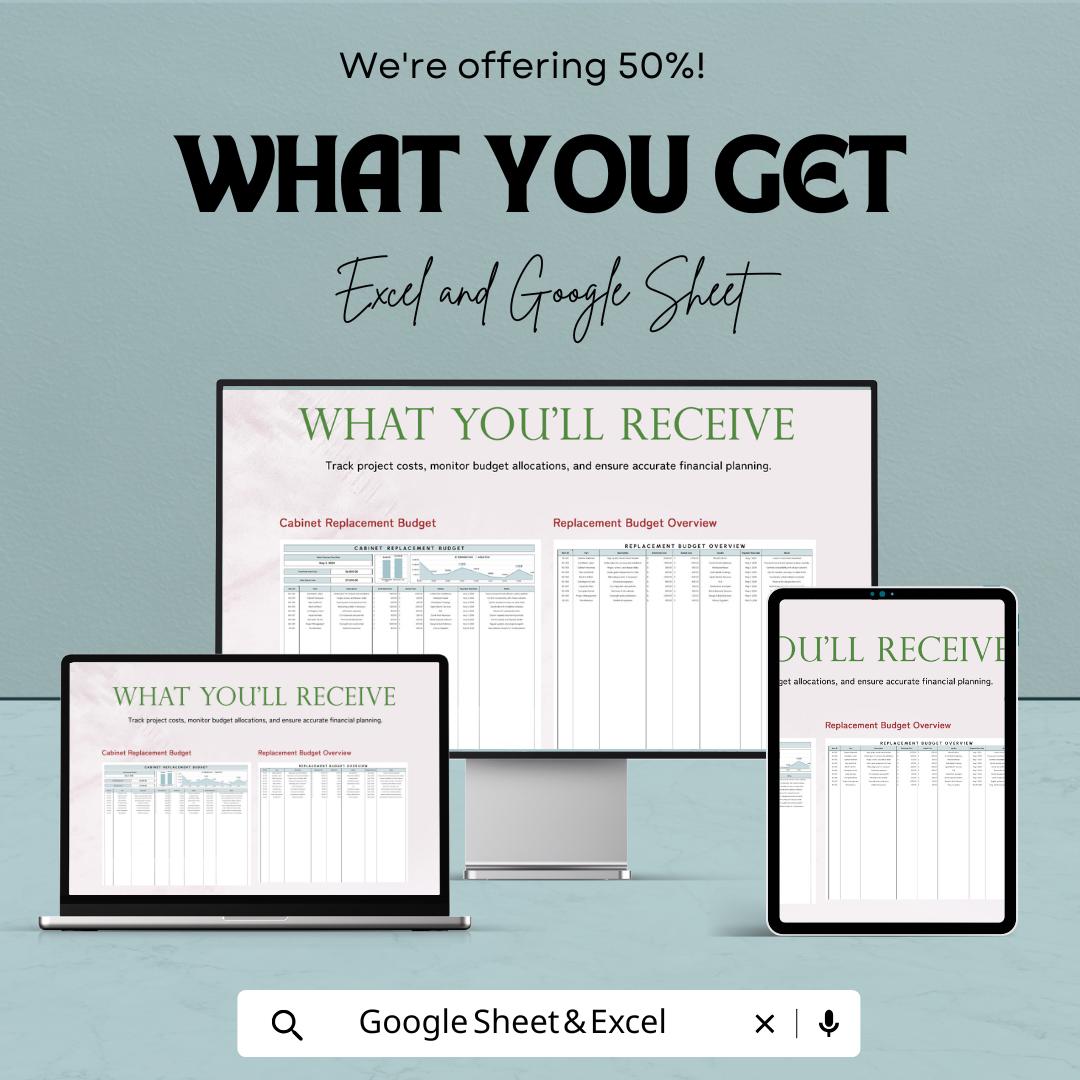 Cabinet Replacement Budget Sheet | Excel & Google Sheet Template | Kitchen Remodel Budget Tracker | Home Improvement Project Tool