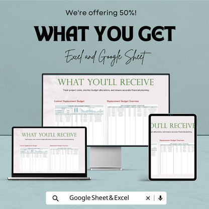 Cabinet Replacement Budget Sheet | Excel & Google Sheet Template | Kitchen Remodel Budget Tracker | Home Improvement Project Tool