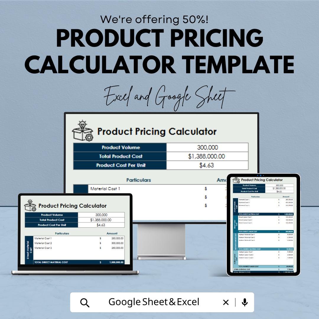 Product Pricing Calculator Template | Cost Per Unit Calculator | Business Pricing Sheet | Profit Margin Tracker | Cost Analysis Tool