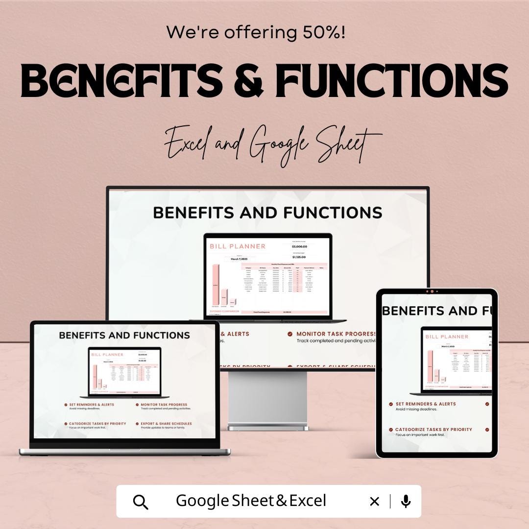 Bill Planner Template Excel and Google Sheets | Monthly Bill Tracker Spreadsheet | Budget Bill Organizer | Expense & Payment Tracker