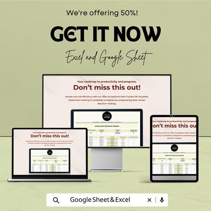 Offer Acceptance Rate Tracker HR Template | Recruitment Analytics Dashboard | Hiring KPI Spreadsheet | Candidate Tracking Tool