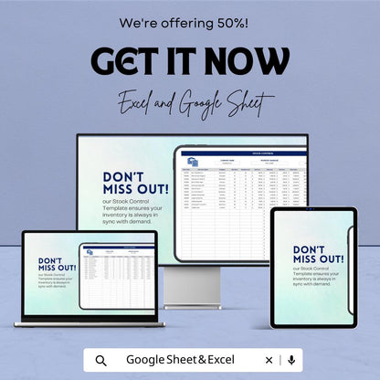 Stock Control Template Excel & Google Sheets | Inventory Management Spreadsheet | Stock Tracker for Small Business | Product Inventory Log