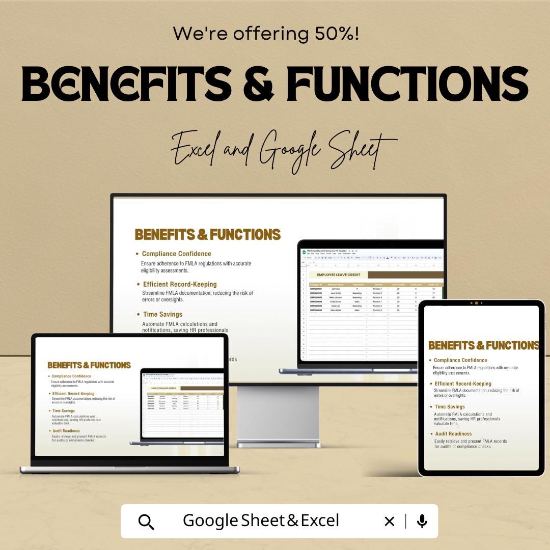 FMLA Eligibility and Tracking Tool HR Template | Employee Leave Tracker | Excel and Google Sheets HR Spreadsheet