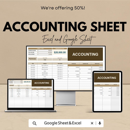 Accounting Sheet – Excel & Google Sheets – Income, Expenses, Balance Sheet – Financial Tracker for Small Business