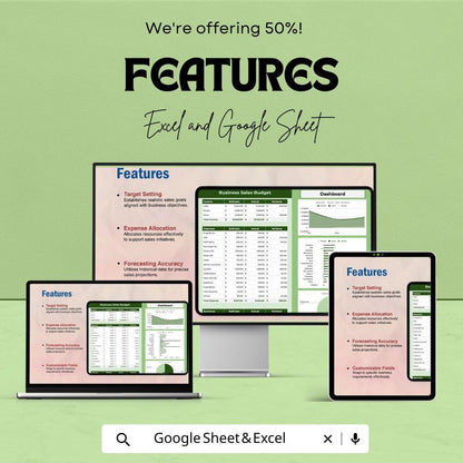 Business Sales Budget Template | Sales Budget Spreadsheet | Revenue and Expense Tracker | Business Dashboard | Excel & Google Sheets
