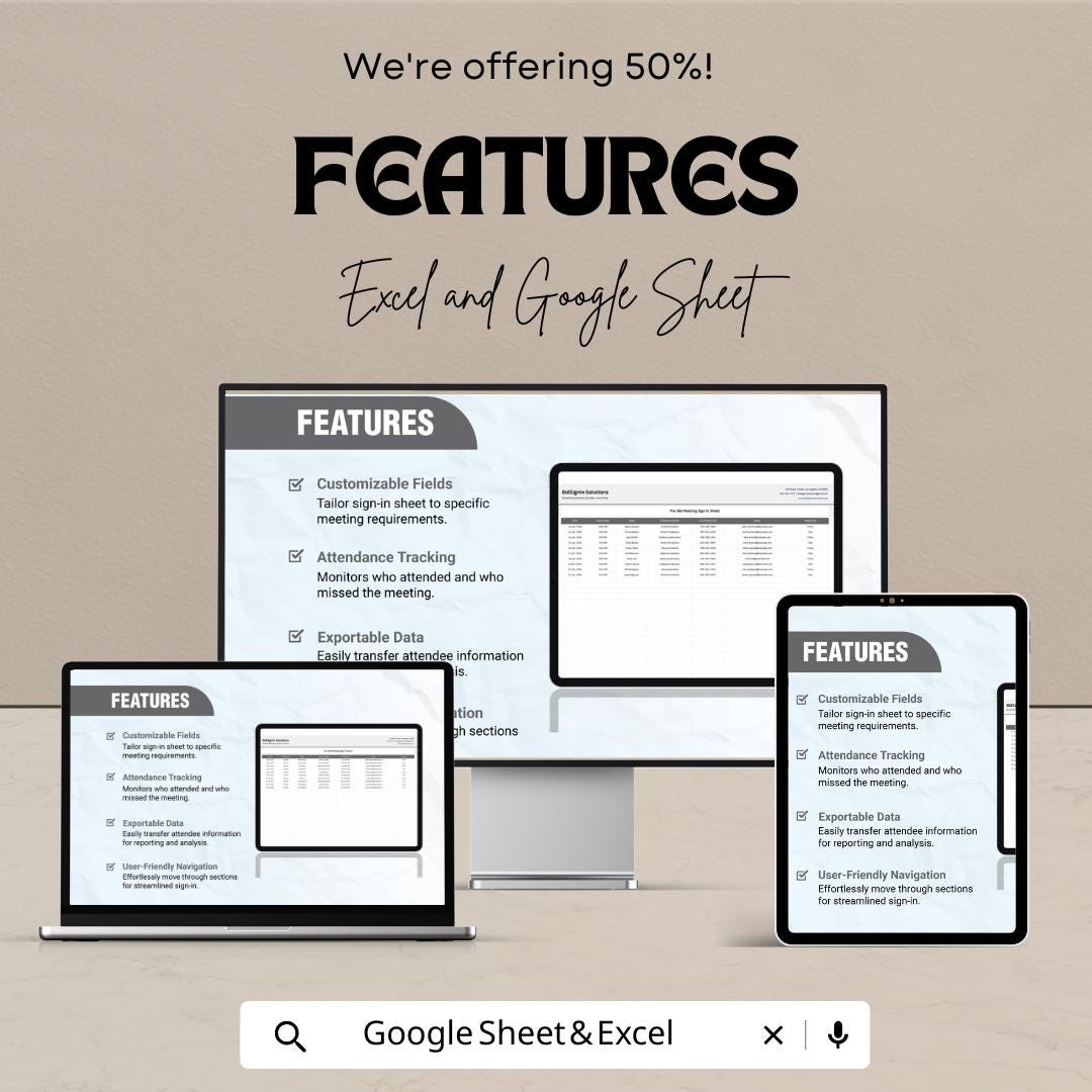 Pre-Bid Meeting Sign-In Sheet | Excel and Google Sheet | Efficient Attendance Tracker for Bids | Customizable & Exportable |