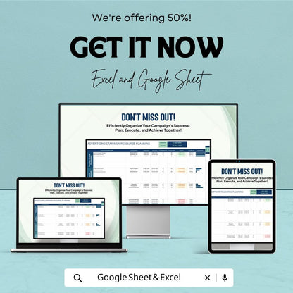 Advertising Campaign Resource Planning Template  | Marketing Campaign Planner | Project Timeline Tracker | Campaign Management Sheet