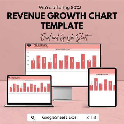 Revenue Growth Chart Template Excel | Sales Growth Tracker Google Sheets | Business Revenue Dashboard | Monthly Sales Chart |