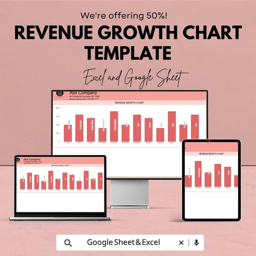 Revenue Growth Chart Template Excel | Sales Growth Tracker Google Sheets | Business Revenue Dashboard | Monthly Sales Chart |