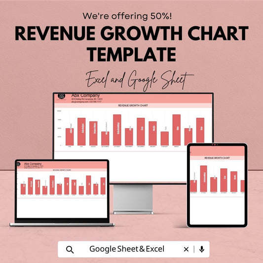 Revenue Growth Chart Template Excel | Sales Growth Tracker Google Sheets | Business Revenue Dashboard | Monthly Sales Chart |