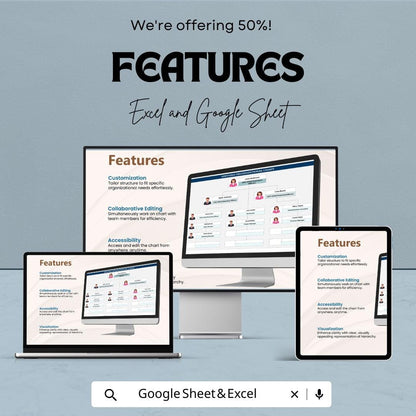 Editable Organizational Chart Template - Excel & Google Sheets - Customize Your Company Structure, Visualize Roles and Hierarchy