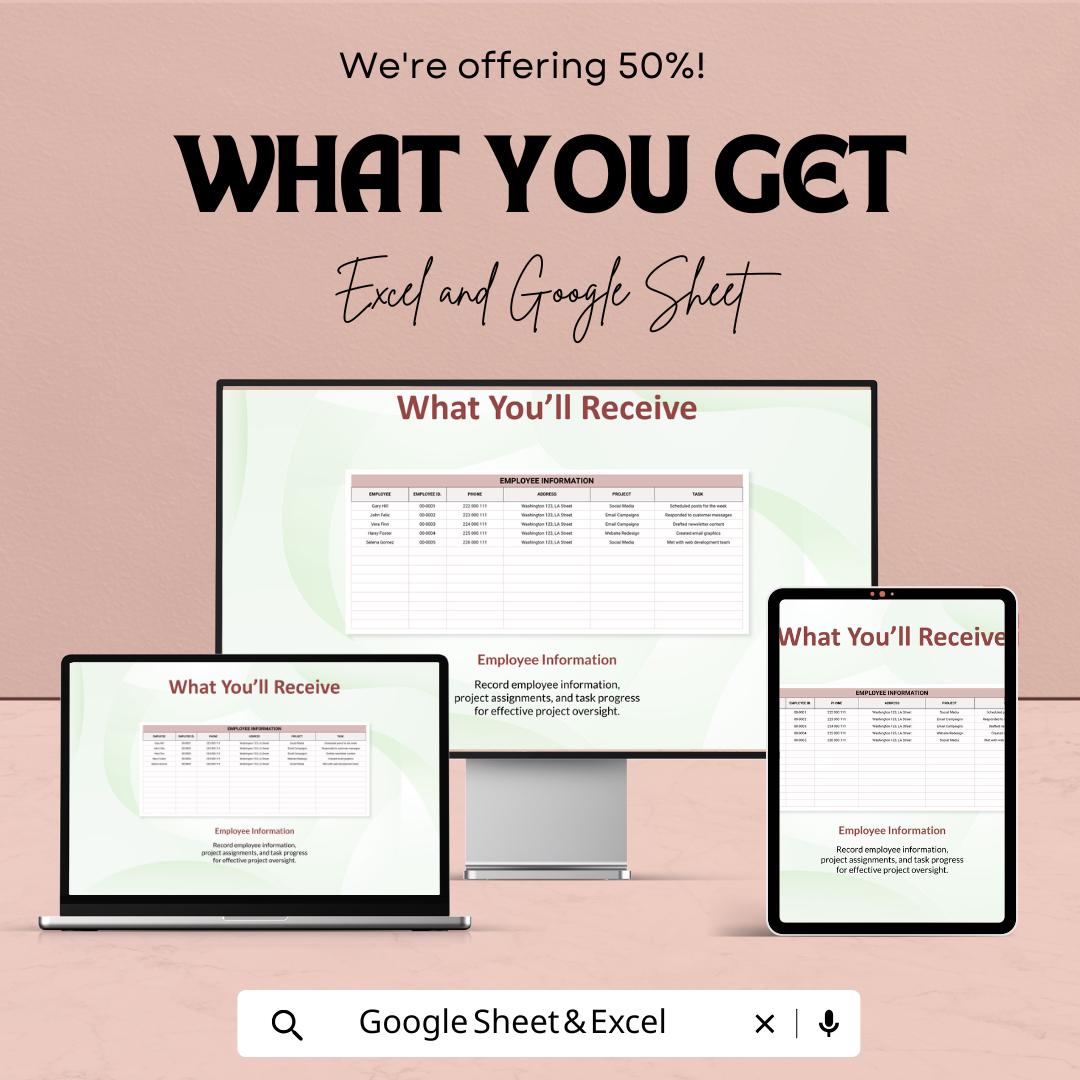 Basic Timesheet Template | Excel and Google Sheets | Employee Work Hours Tracker | Project Task Time Log | Payroll Timesheet Sheet