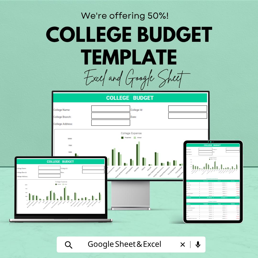 College Budget Template | Student Budget Spreadsheet | Expense Tracker Planner | Excel & Google Sheets | Monthly Budget Planner