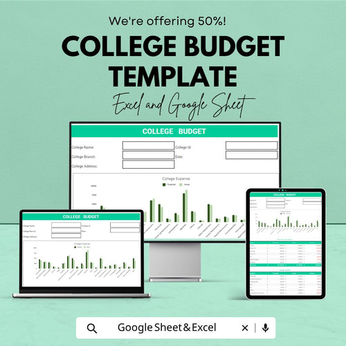 College Budget Template | Student Budget Spreadsheet | Expense Tracker Planner | Excel & Google Sheets | Monthly Budget Planner