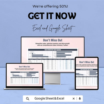 Sales Inventory and Tracker Sheet | Excel and Google Sheets | Inventory Management Spreadsheet | Track Product Sales, Stock, and Profit