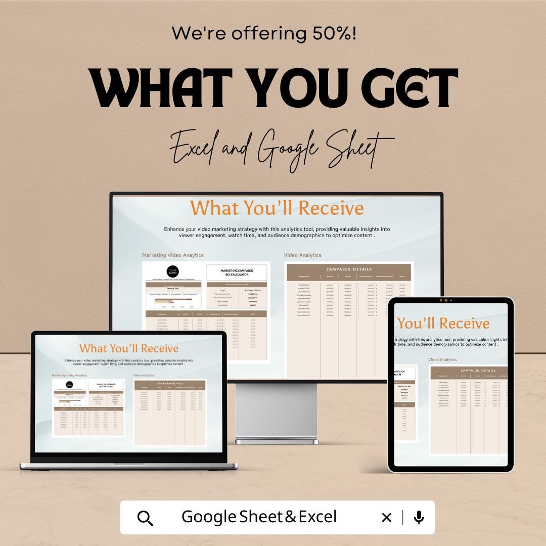 Marketing Video Analytics Template, Video Performance Tracker, Campaign Analytics Spreadsheet, Digital Download