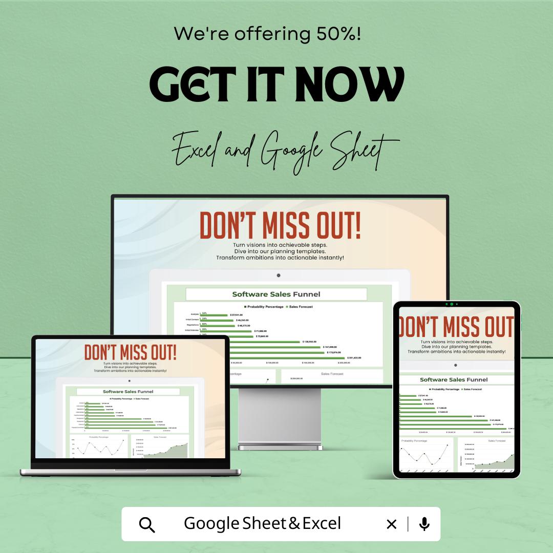 Software Sales Funnel Template | Sales Pipeline Tracker | Revenue Forecast Spreadsheet | Excel & Google Sheets
