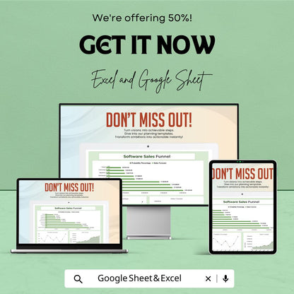 Software Sales Funnel Template | Sales Pipeline Tracker | Revenue Forecast Spreadsheet | Excel & Google Sheets