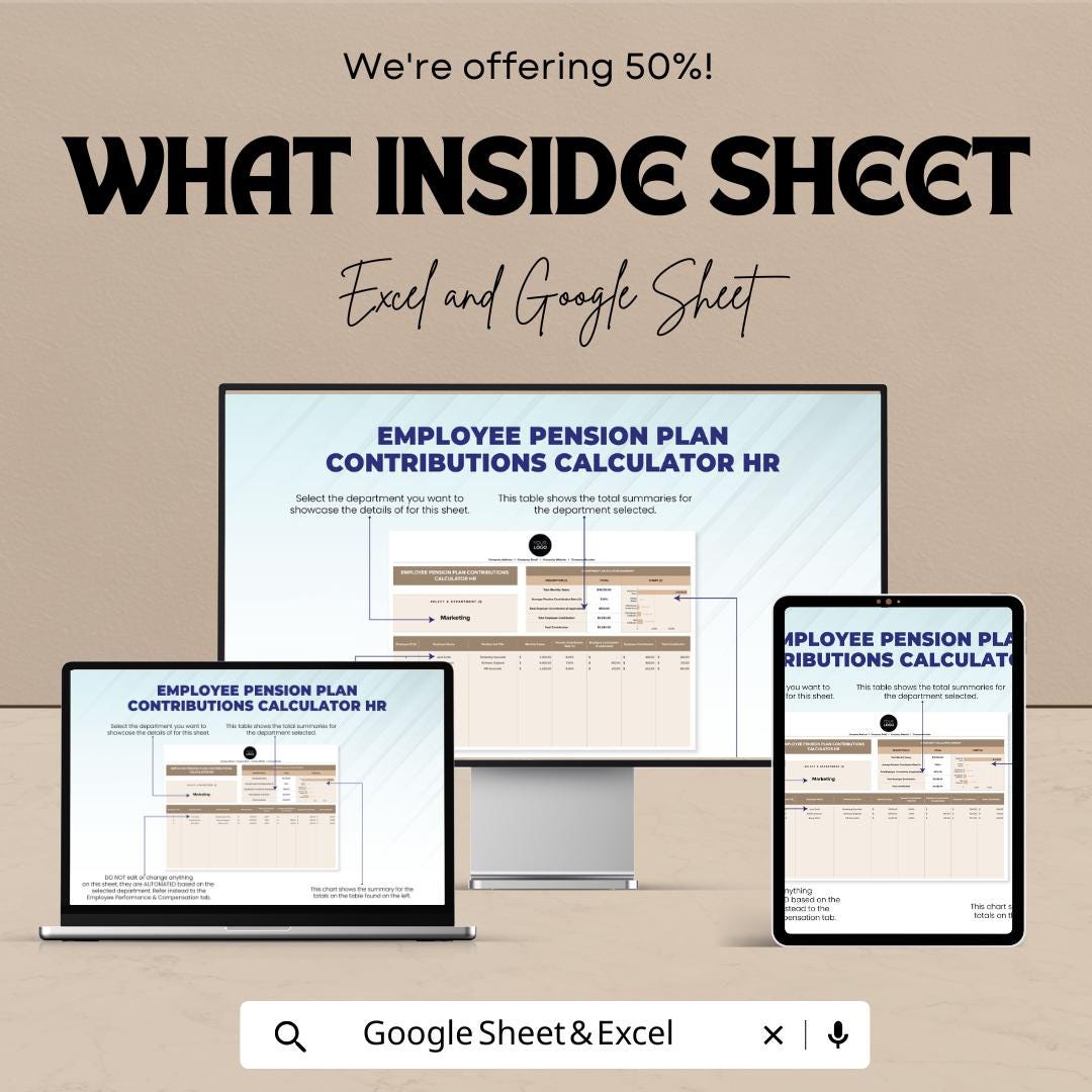 Employee Pension Plan Contributions Calculator HR Sheet | Excel & Google Sheet Template | Easy HR Management Tool | Instant Download