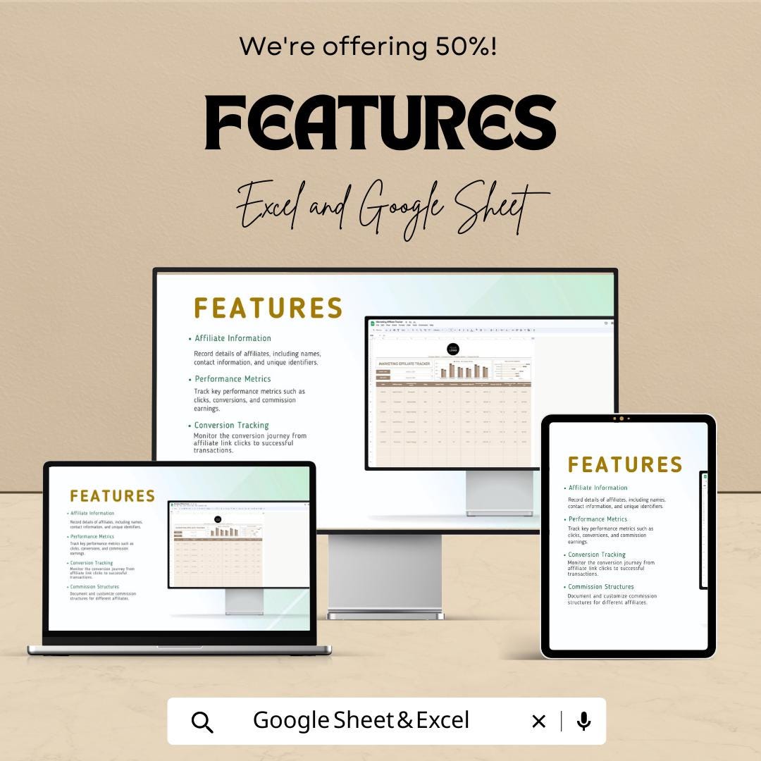 Marketing Affiliate Tracker Template  | Affiliate Program Spreadsheet | Commission Tracking Dashboard | ROI & Conversion Tracker