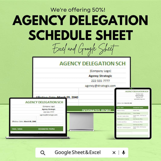 Agency Delegation Schedule Template - Google Sheets | Task Management | Project Delegation Tool | Streamline Contracts & Prioritize Tasks