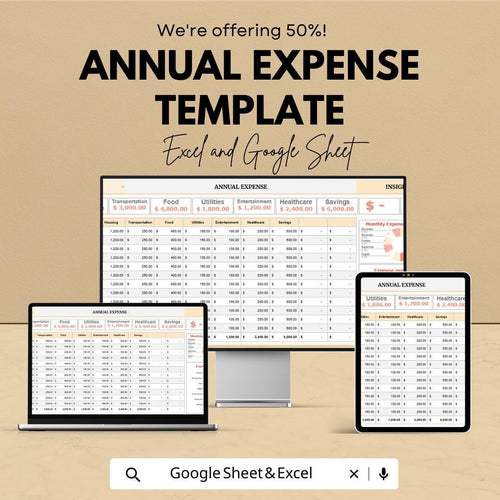 Annual Expense Tracker Template Excel & Google Sheets | Personal Budget Planner | Yearly Expense Spreadsheet | Finance Tracker Dashboard