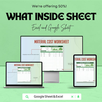 Material Cost Worksheet | Excel and Google Sheet Template | Track Material Costs, Budgeting, and Client Management | Instant Download