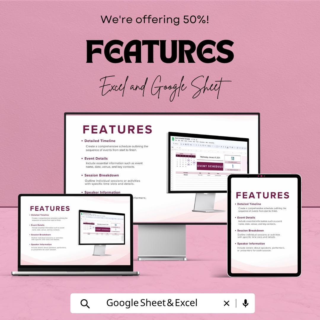 Event Schedule Template | Event Planning Spreadsheet | Google Sheets Event Planner | Excel Event Management Template |