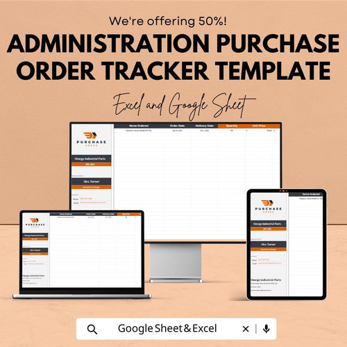 Administration Purchase Order Tracker Template | Purchase Order Management | PO Tracker Spreadsheet | Excel & Google Sheets